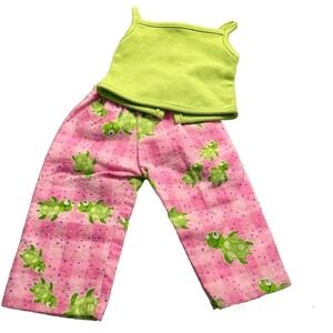 Doll Pajama Set Fits 18” Green Pink Pants Tank Top Turtle Print